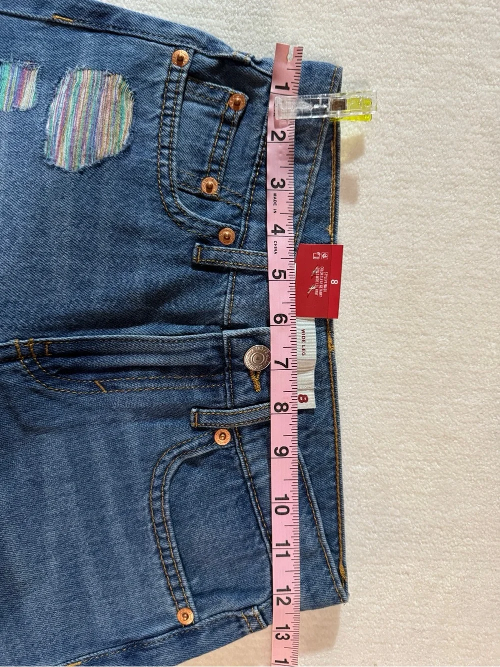 Levi’s Kids 511 Straight Leg Jeans Size 8 Medium Wash Boho Baggy Patch Denim NWT